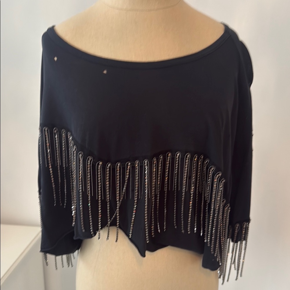 Emma & Sam Black Silver Embellished Crop Top